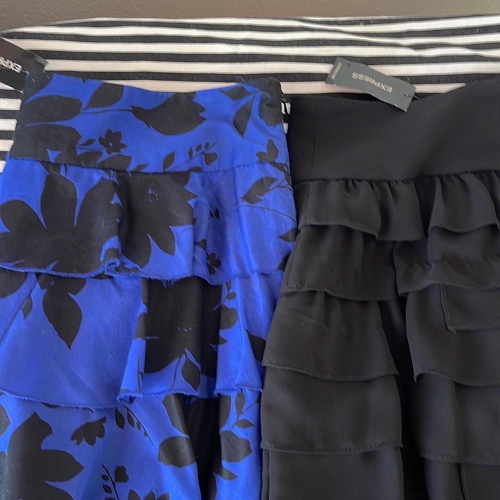 Lot of two Express ruffle skirt. dressy, artsy, Y2K, floral.